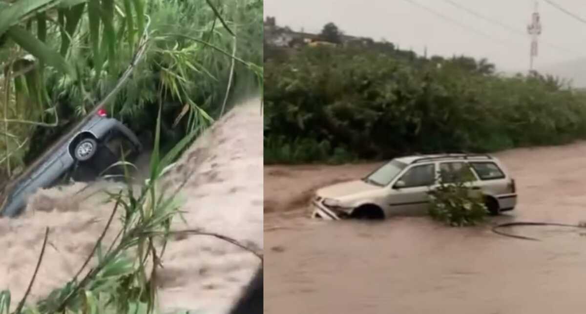 Autos son arrastrados por la corriente tras lluvias.