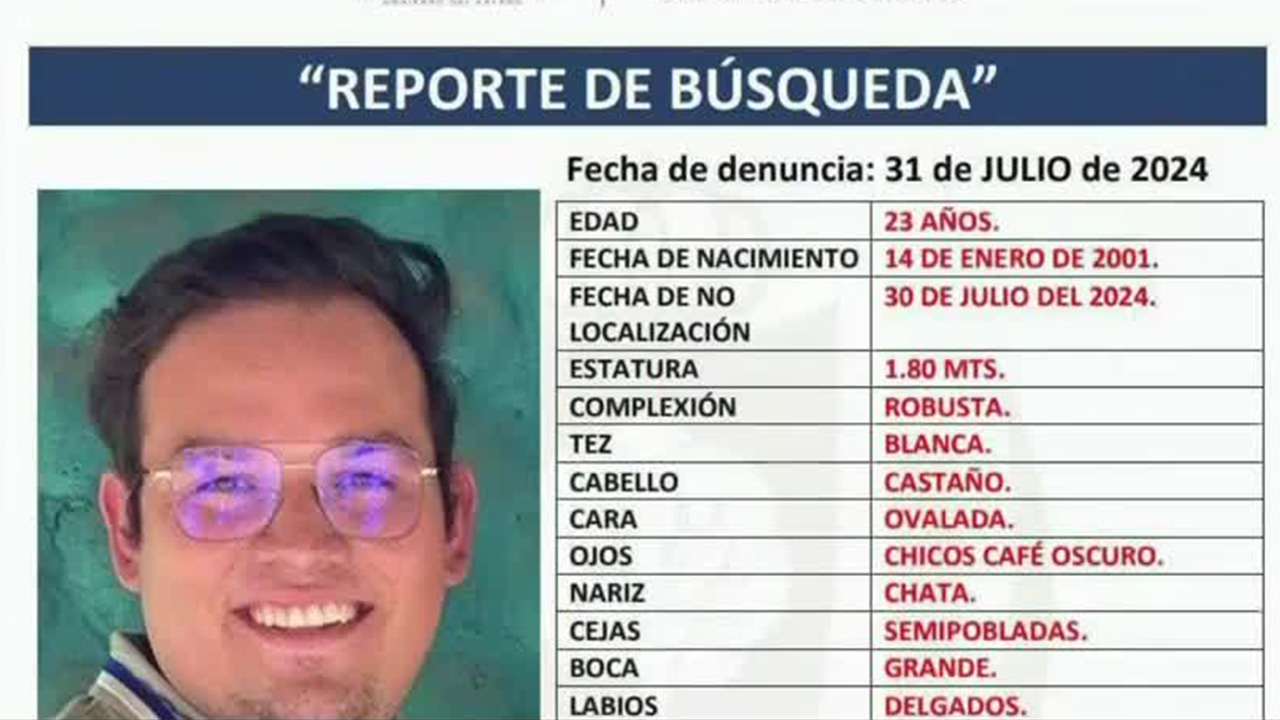 Familiares solicitan apoyo para la localización de Pablo Vallejo, desaparecido desde el 30 de julio