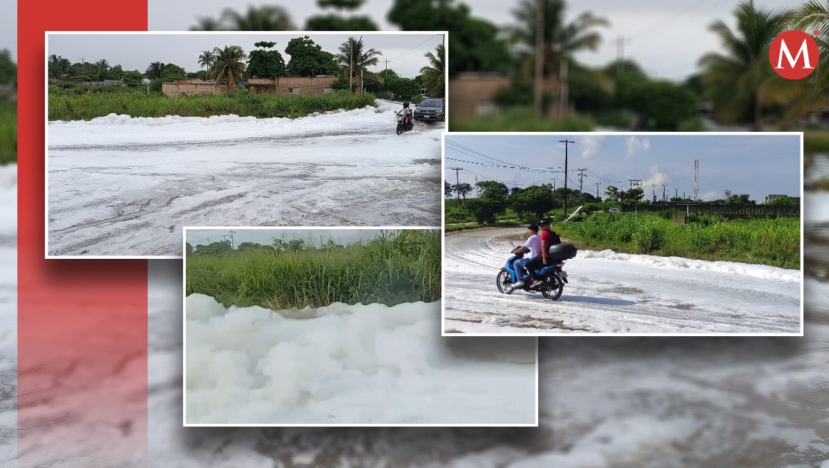Espuma en calles de Coatzacoalcos. (Foto: Especial)