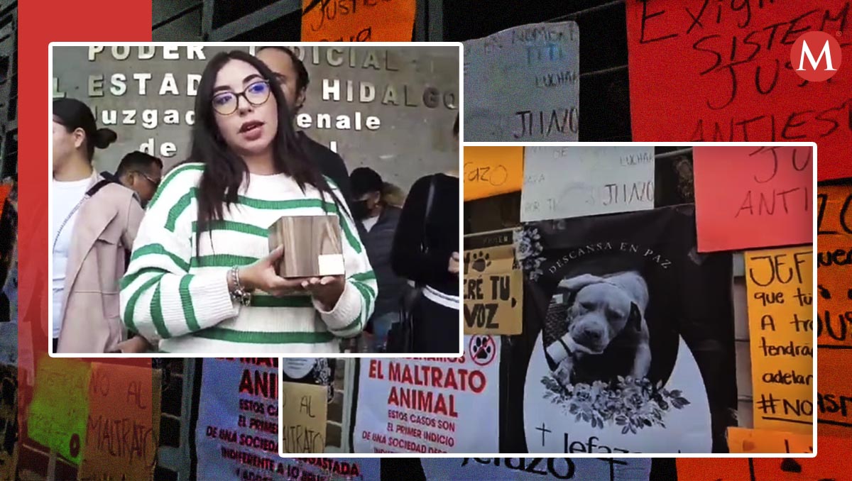 Activista Vania Castillo en los juzgados de Pachuca con las cenizas de Jefazo