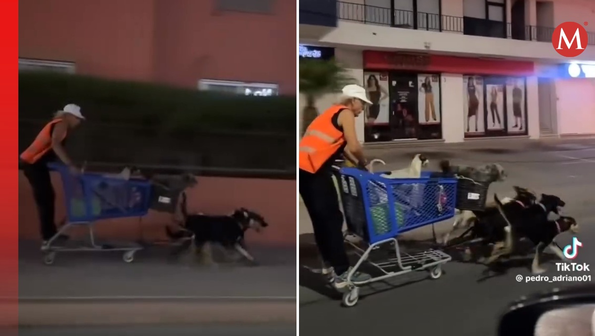 Un hombre fue captado en un carrito de super que era arrastrado por perros en Los Cabos.| Especial