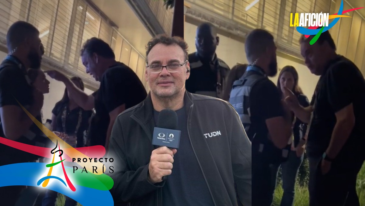 Captan a David Faitelson en acalorada discusión con personal y seguridad de París 2024 (Captura Tik Tok @juanpi_davalos_95/instagram @david_faitelson)