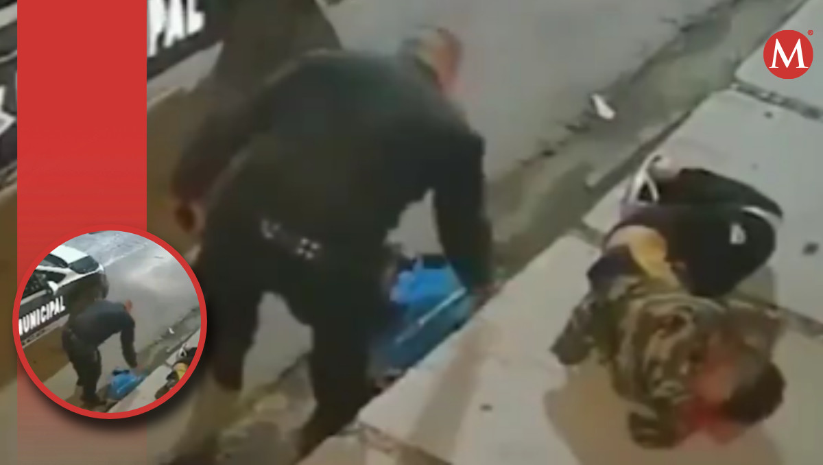 Policía municipal roba mochila de indigente en Tlaxcala | Especial