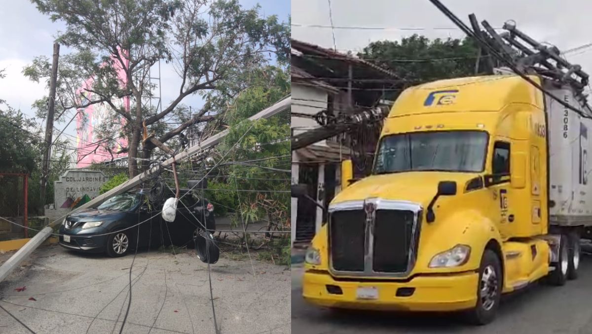 El tráiler y dos vehículos más quedaron bajo los postes de luz. Foto: Francisco Zúñiga.