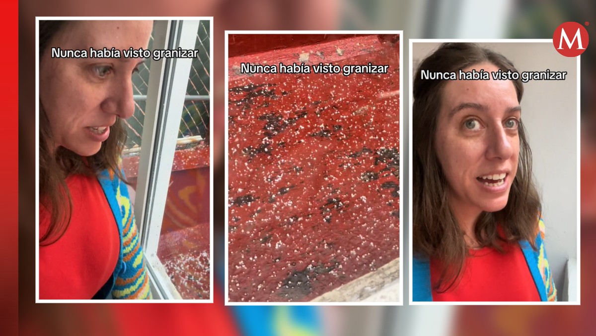 Extranjera queda impresionada por caída de granizo en Ciudad de México.