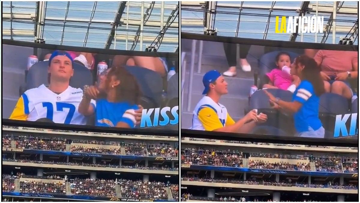 Aficionado de los Rams aprovecha 'kiss cam' para pedir matrimonio y le dicen que no (Especial)