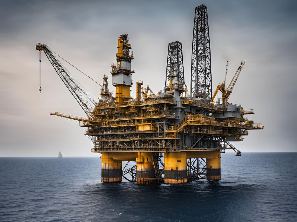Plataforma petrolera en el mar, símbolo clave de la producción de crudo afectada por las recientes crisis en Libia y Oriente Medio.