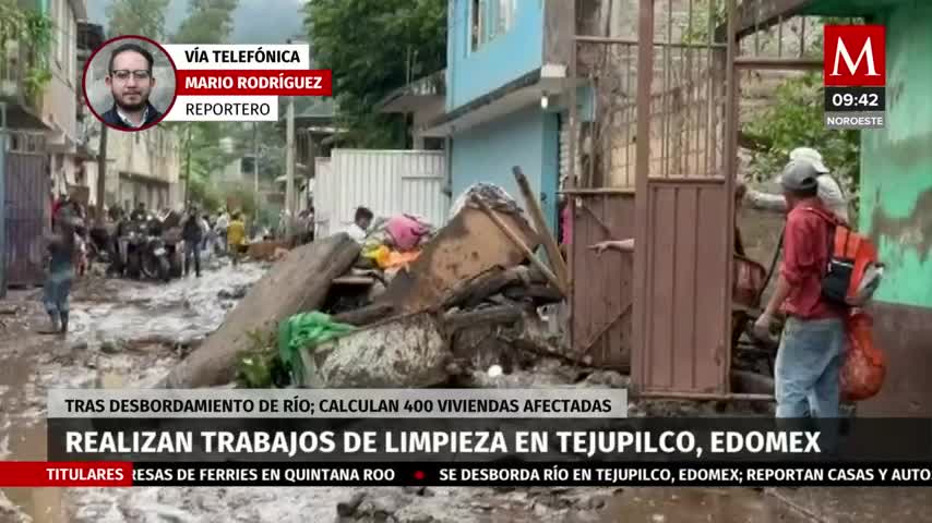 Autoridades llevan a cabo labores de limpieza en Tejupilco tras el desbordamiento de un río