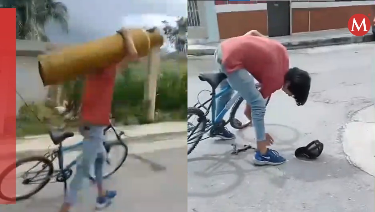 El joven cae de su bicicleta con todo y tanque, por lo que decide huir. | Especial