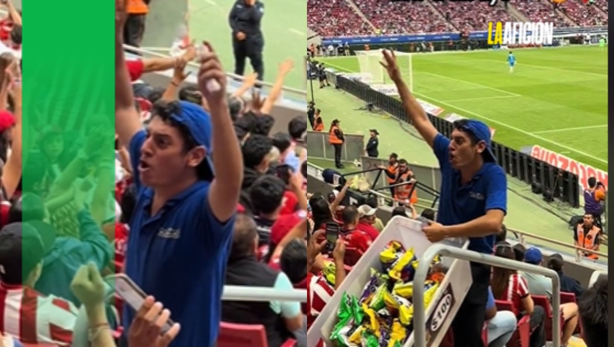 Vendedor del Estadio Akron 'dirige' las porras a Chivas y se hace viral (Captura Tik Tok)
