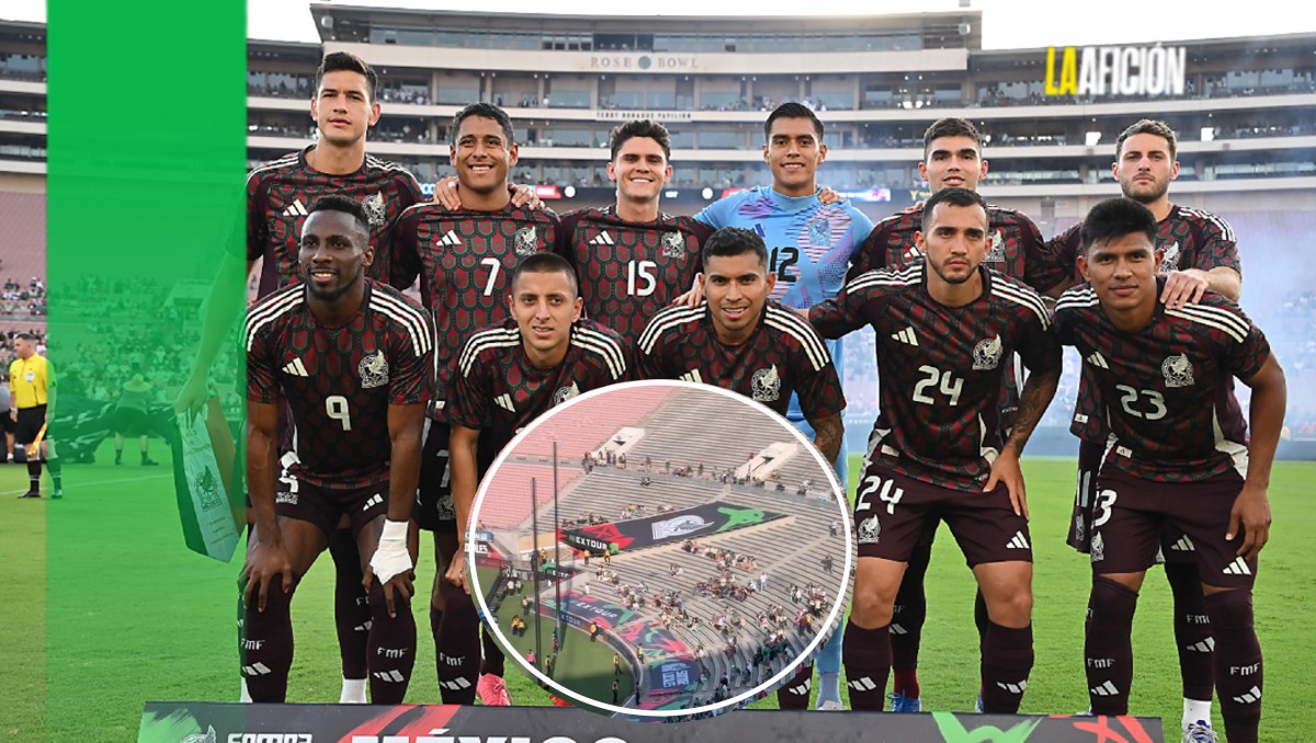 Tricolor es abandonado por la afición en partido ante ante Nueva Zelanda en el Rose Bowl (Imago7/Captura X@pasefiltrado ·)