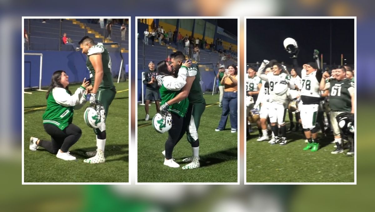 Se viraliza propuesta de matrimonio en partido de futbol americano de la UANL | Especial.
