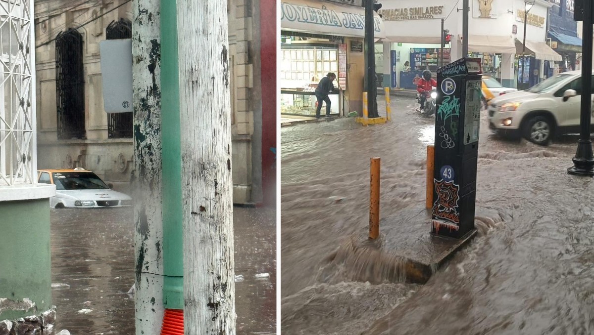 Calles del centro de Pachuca presentan inundaciones tras fuertes lluvias