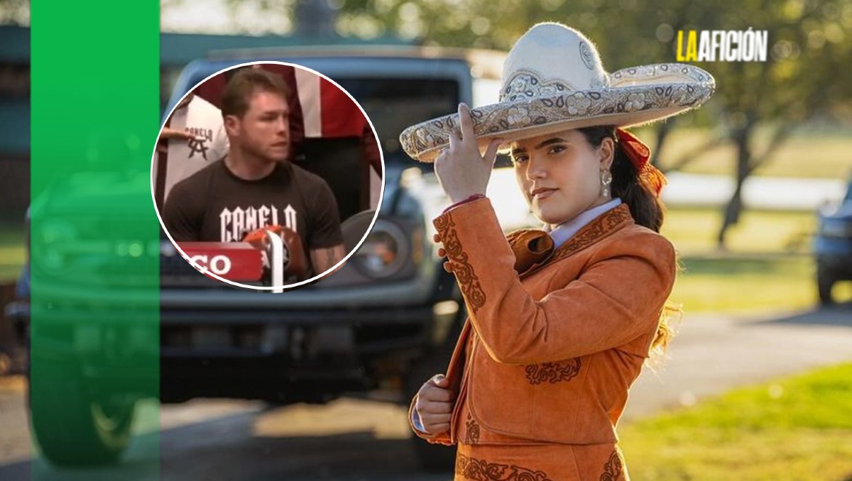 Camila Fernández se equivoca al cantar el Himno Nacional Mexicano y así reaccionó el Canelo Álvarez (Captura Box Azteca/ Instagram @camifdzoficial)