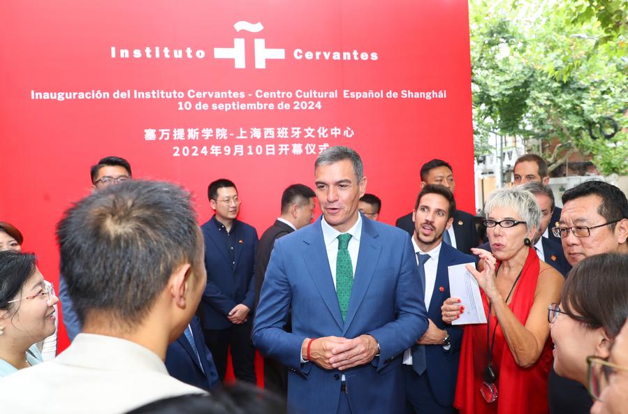 El presidente español, Pedro Sánchez, en la ceremonia de inauguración del Instituto Cervantes en Shanghái. (Xinhua/Fang Zhe)