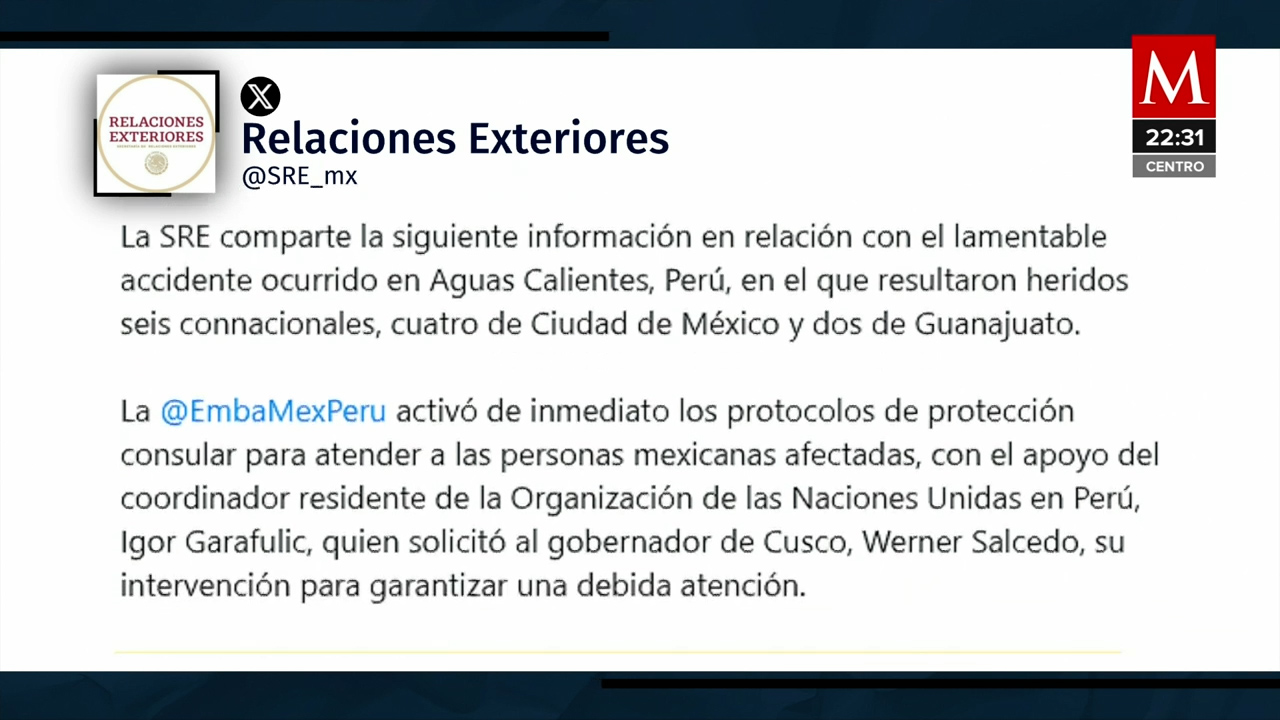 Actualizan a seis el número de mexicanos heridos en accidente en Perú