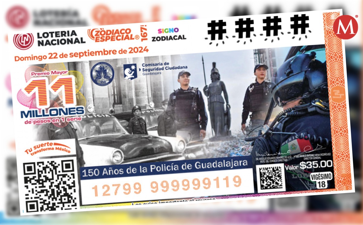 Por motivo de la conmemoración de la Policía de Guadalajara, Lotería Nacional realiza el Sorteo Zodiaco de hoy 22 de septiembre. | Especial
