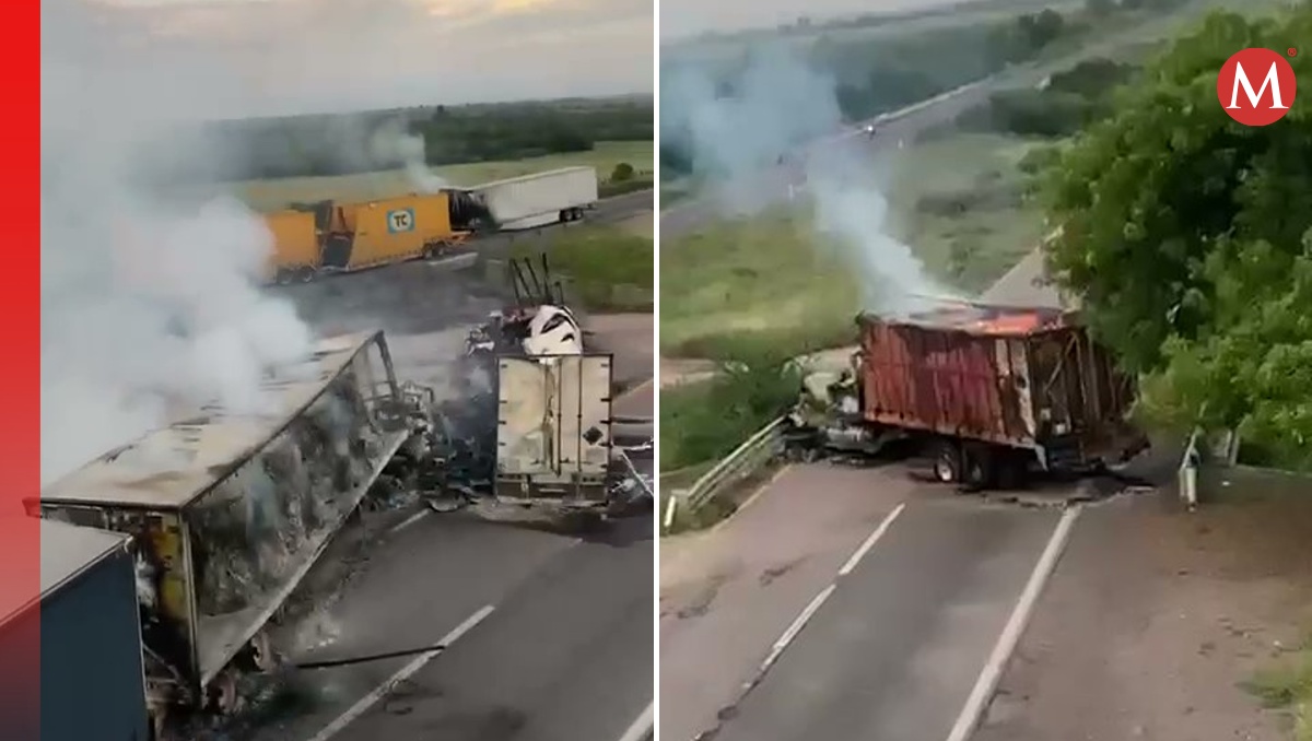 Las autoridades trabajan para retirar los vehículos incendiados en Sinaloa. | Especial