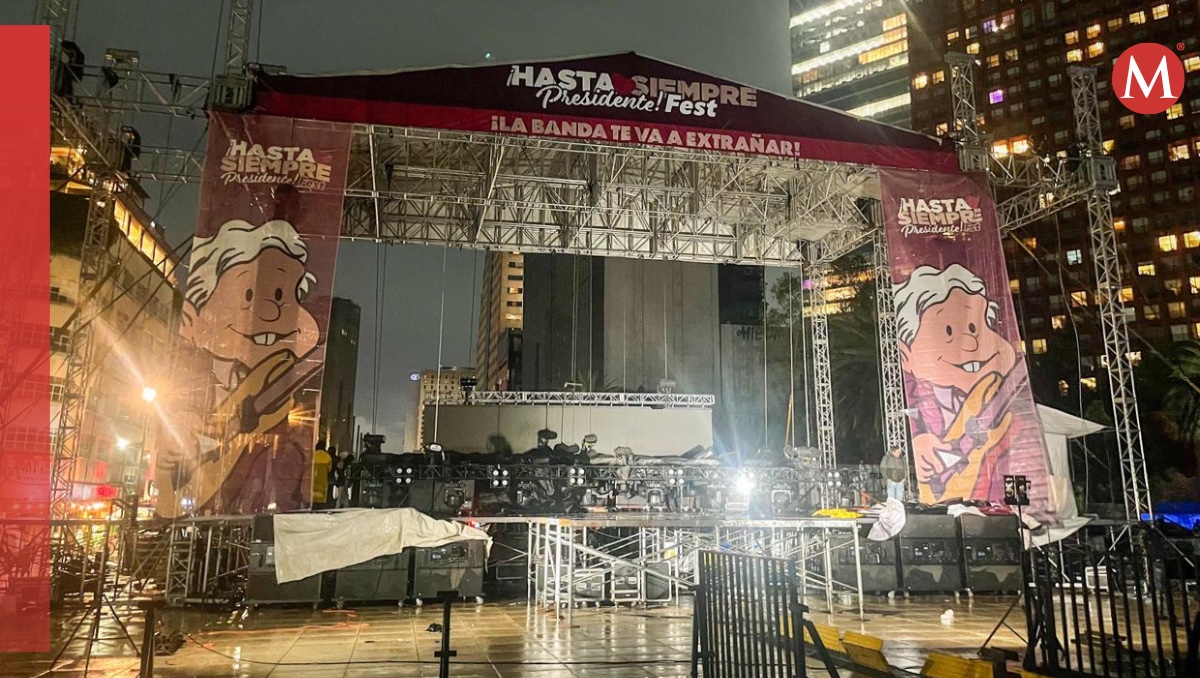 Desde anoche se instaló un escenario para que los artistas invitados se presenten en el evento. | @HSPresidente_