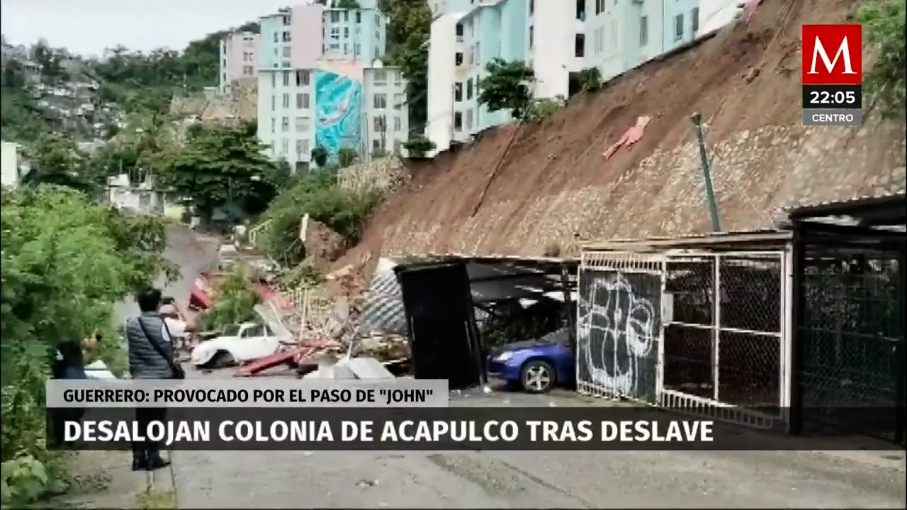 Deslave en Acapulco por huracán 'John' deja 332 evacuados y vehículos destruidos