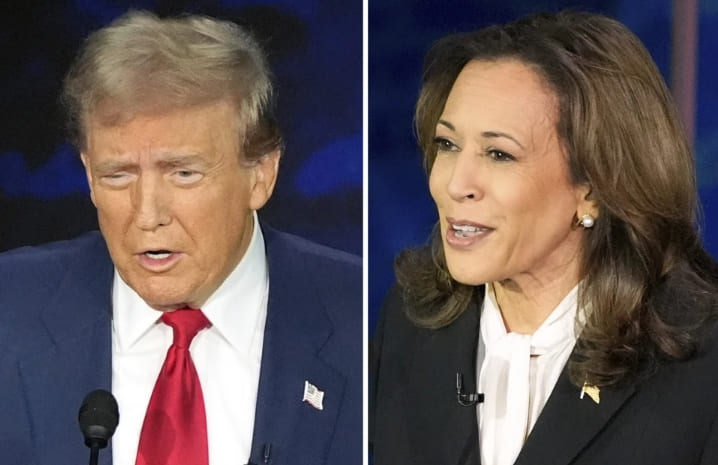 Candidatos presidenciales de EU; Donald Trump y Kamala Harris en el debate en Filadelfia | Foto: AP