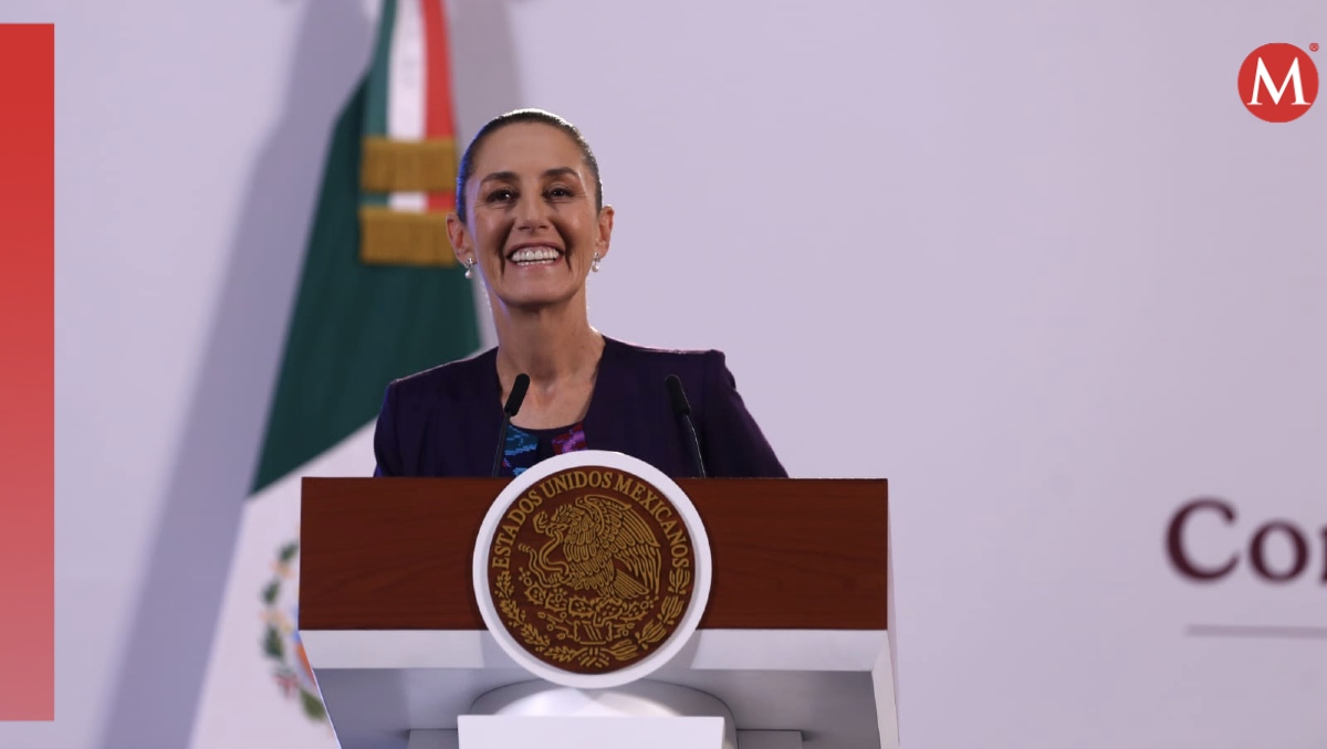 La Presidenta en el Salón de Tesorería de Palacio Nacional para su conferencia mañanera. | Ariana Pérez