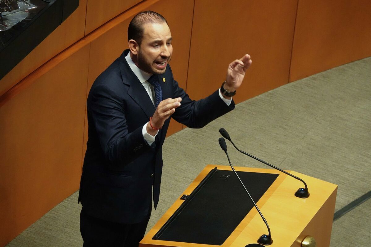 El legislador Marko Cortés (PAN), durante su participación en la Sesión Ordinaria del Senado. | Cuartoscuro