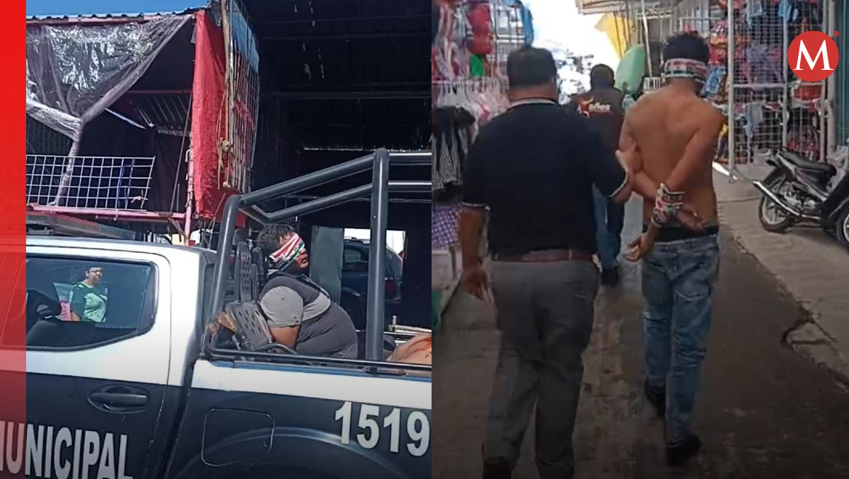 Comerciantes del tianguis de Texmelucan detienen a dos presuntos ladrones | Especial
