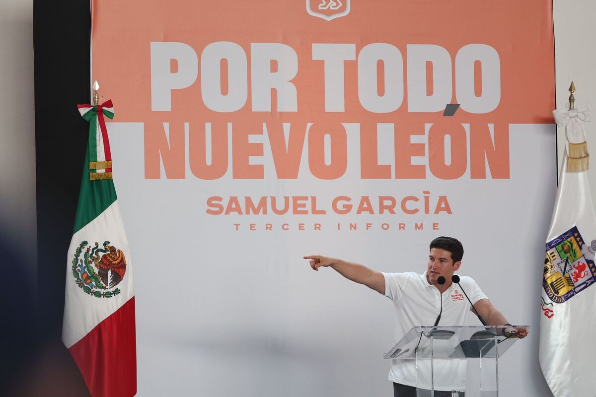 El gobernador de Nuevo León, Samuel García Sepúlveda, rindió su tercer informe en el municipio de Juárez. Foto: Jorge López