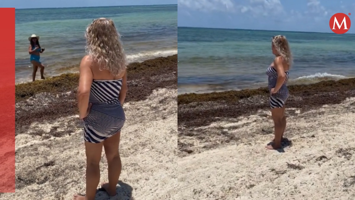 Mujer corre a turistas de playa en México