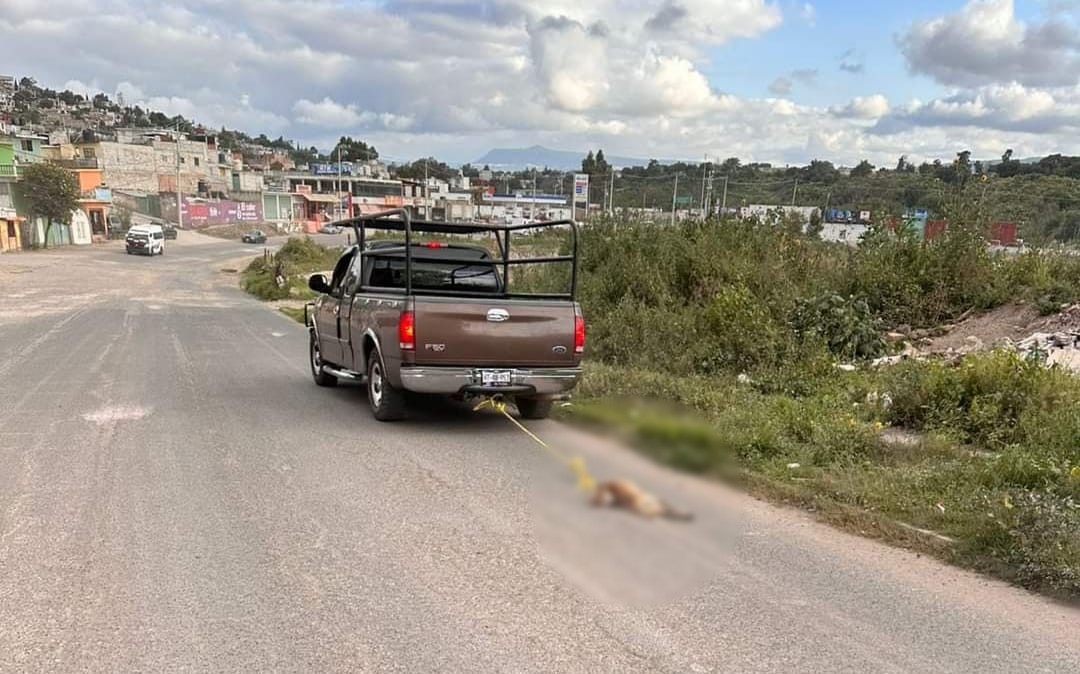 Momento en que un conductor arrastraba a un perro amarrado a su camioneta en Hidalgo