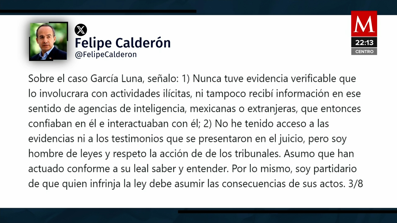 Felipe Calderón se desmarca de García Luna tras sentencia