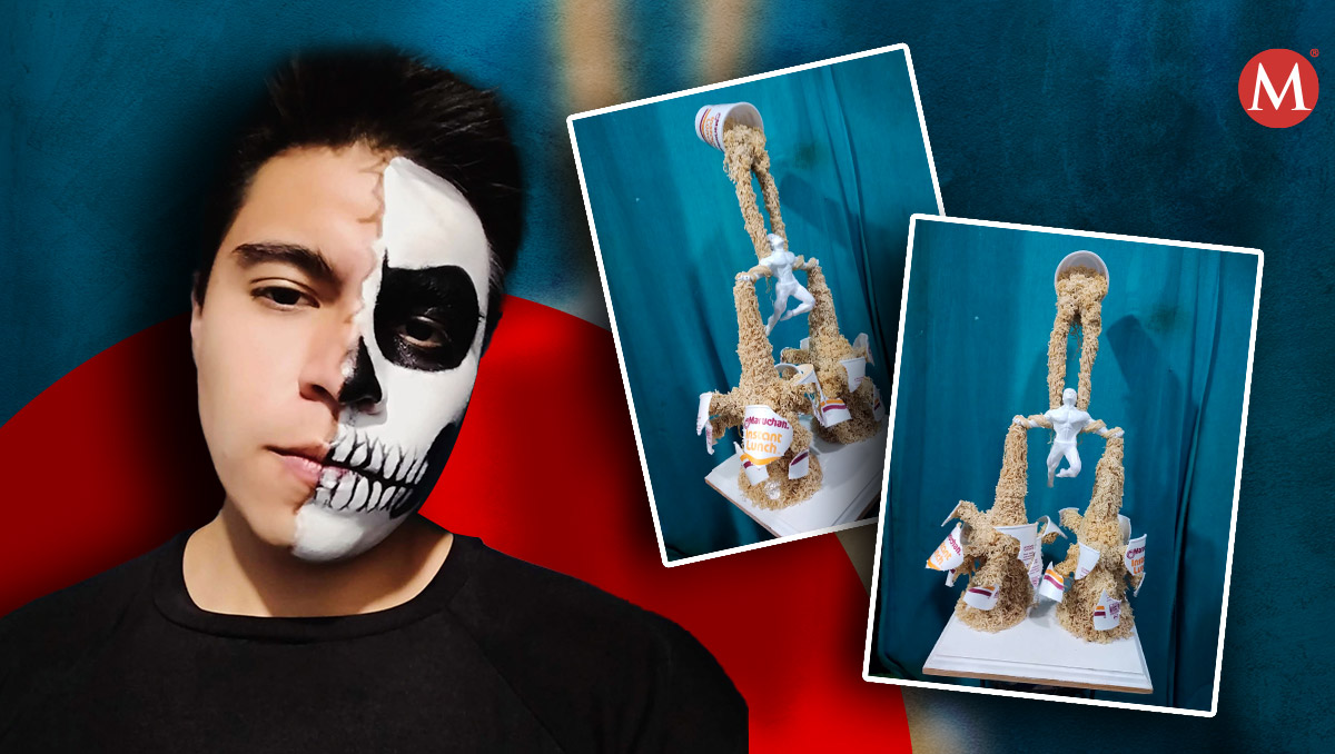 Luis Ángel Agundez, el joven escultor que viralizó una escultura hecha con Maruchan | Foto: Luis Ángel Agundez Cázares