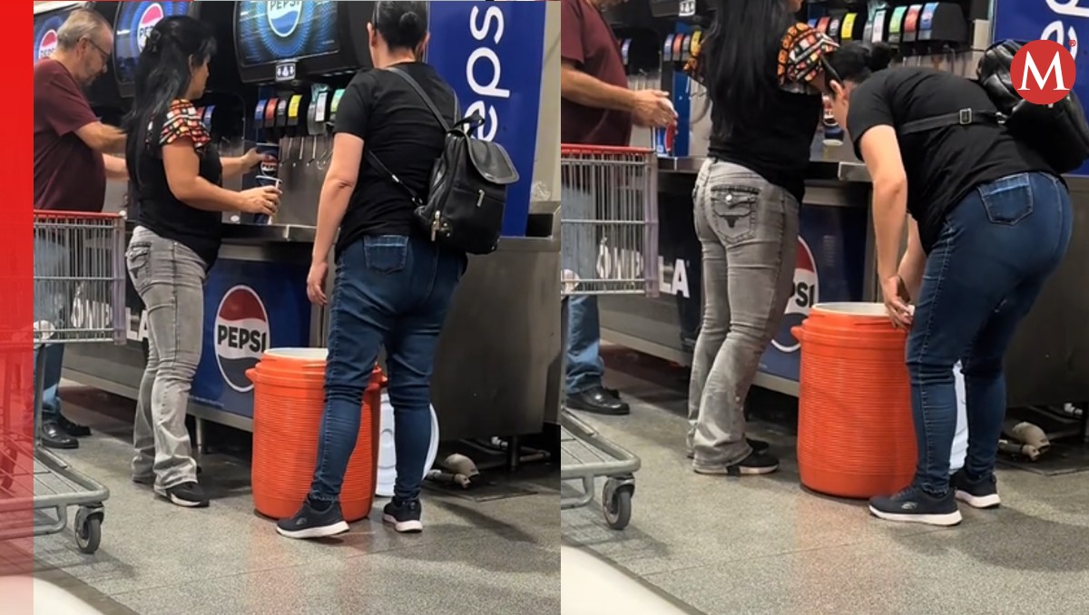 En Costco, dos mujeres llenan enorme termo con refresco de maquina. | TikTok @annnafelix