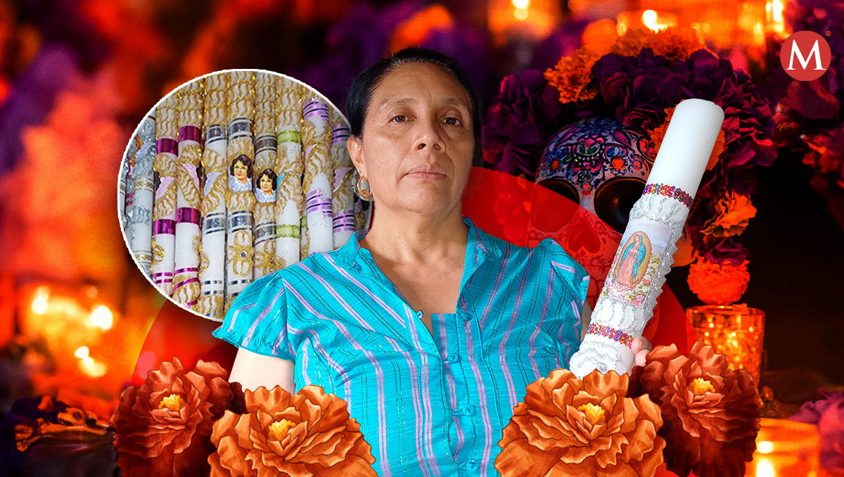Velas escamadas, producto elaborado para ofrendas en Puebla. (Diseño: Samantha Martínez)