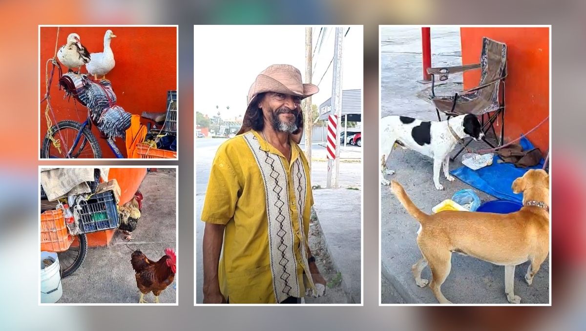 Chucho viaja en su bicicleta en la compañía de algunos animales /  Martha Zamora