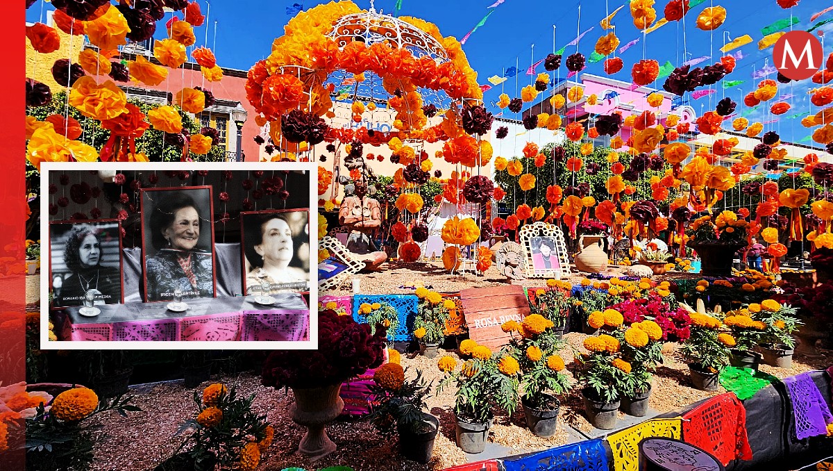 Así quedó el altar de muertos 2024 en Tlaquepaque; ¿quiénes son las mujeres que aparecen? (Fotos: Facebook y X | Diseño: Milenio)
