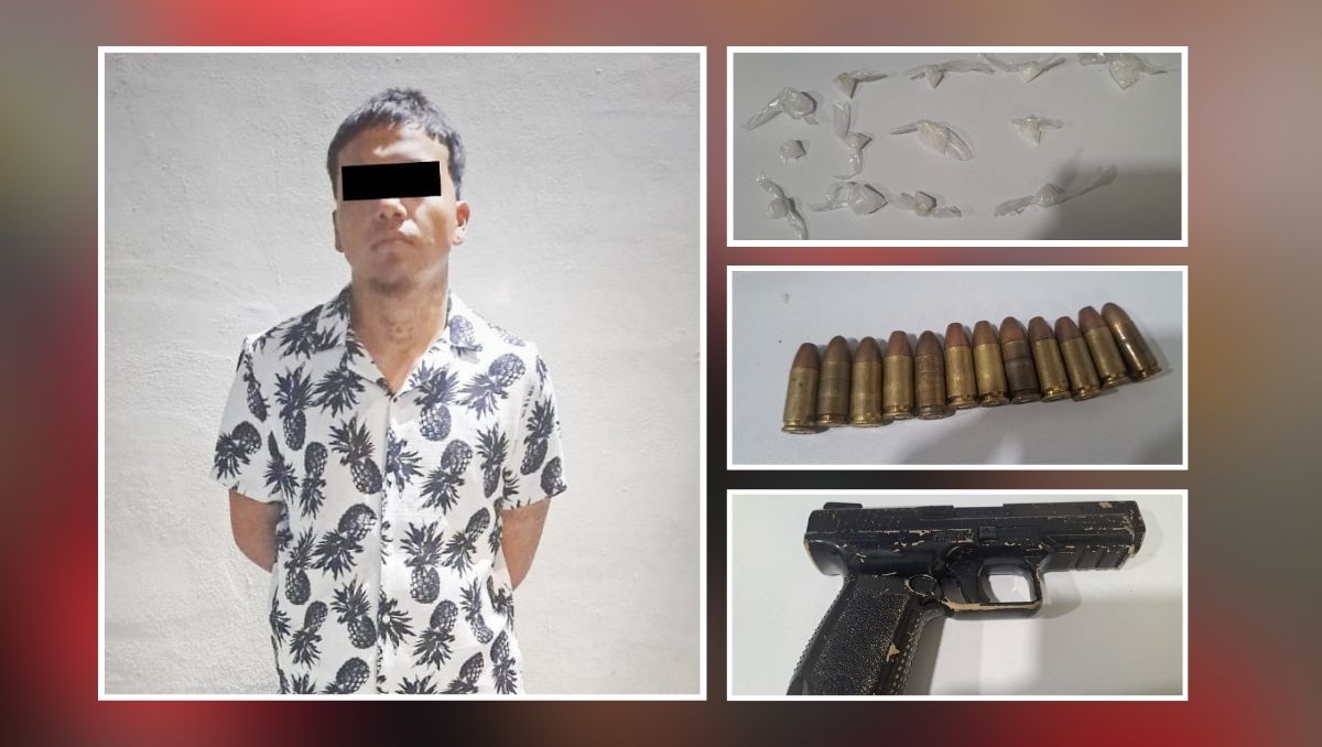 Un arma de fuego de 9 mm con un cargador abastecido y 13 envoltorios de una sustancia con características del cristal fueron asegurados / Especial.