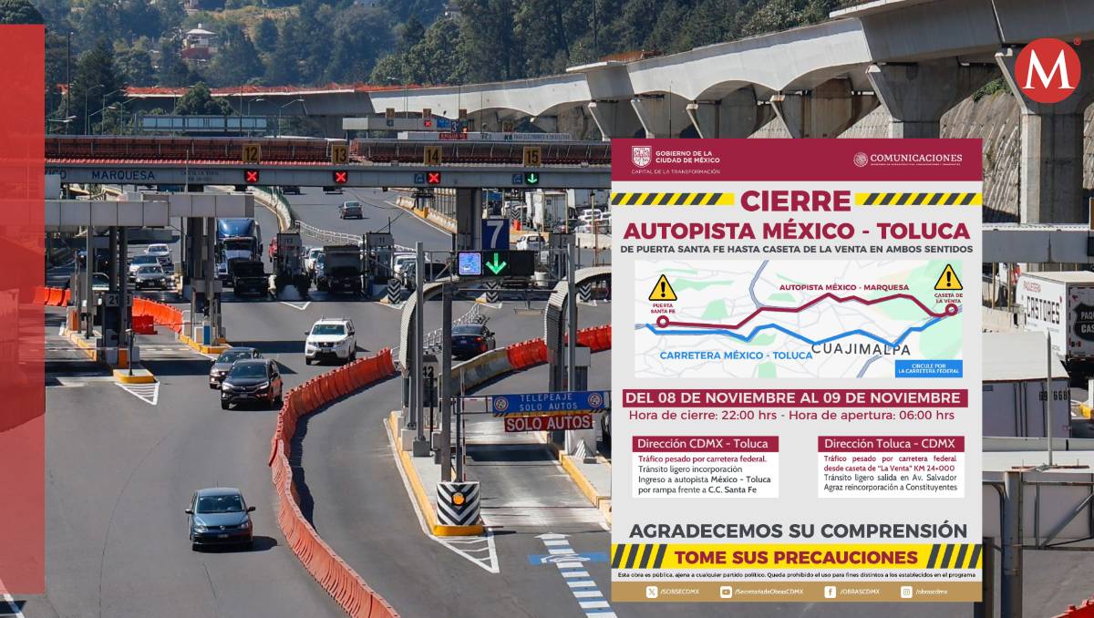 Autopista México-Toluca cerrada por mantenimiento, horarios y rutas alternas. Especial
