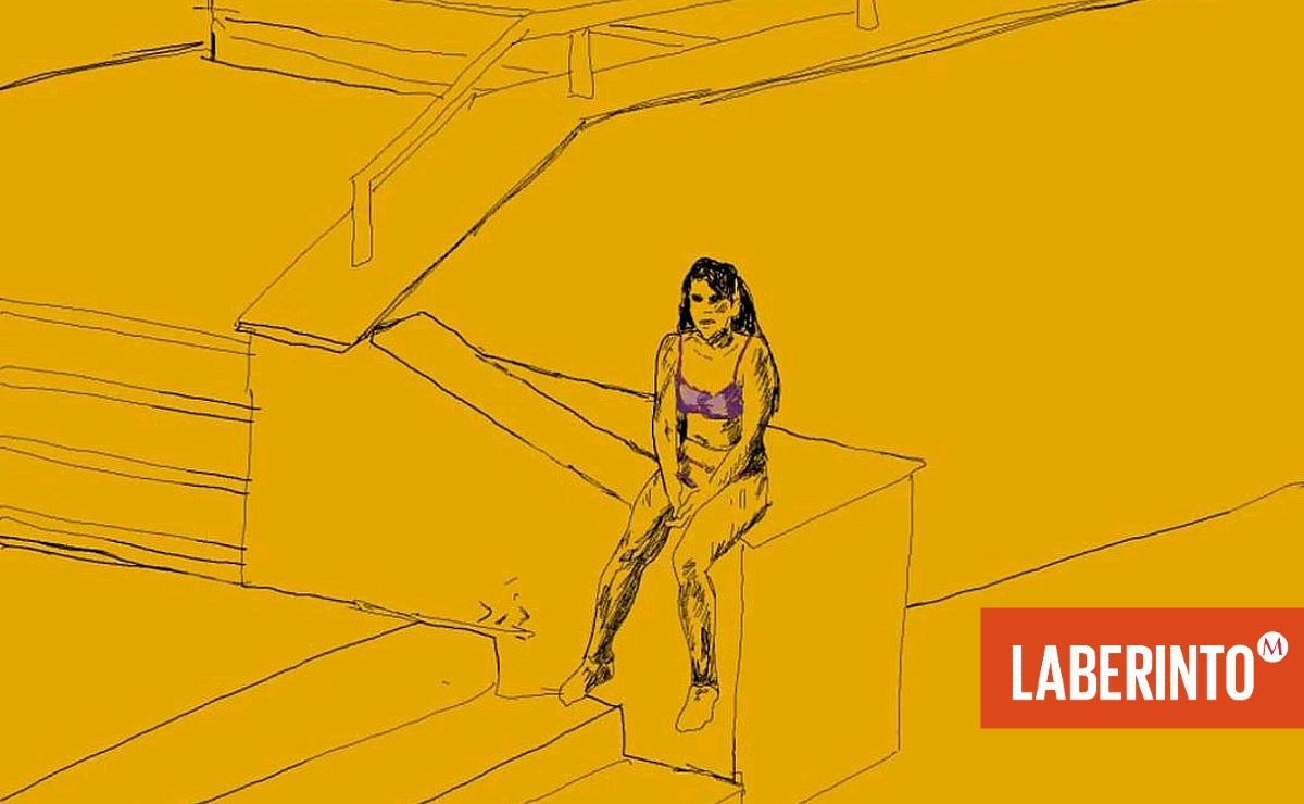 Ilustración del acto de protesta de Ahoo Daryaei, quien tras ser obligada a portar el hijab se quitó toda la ropa. (Instagram: @zard_drawing)