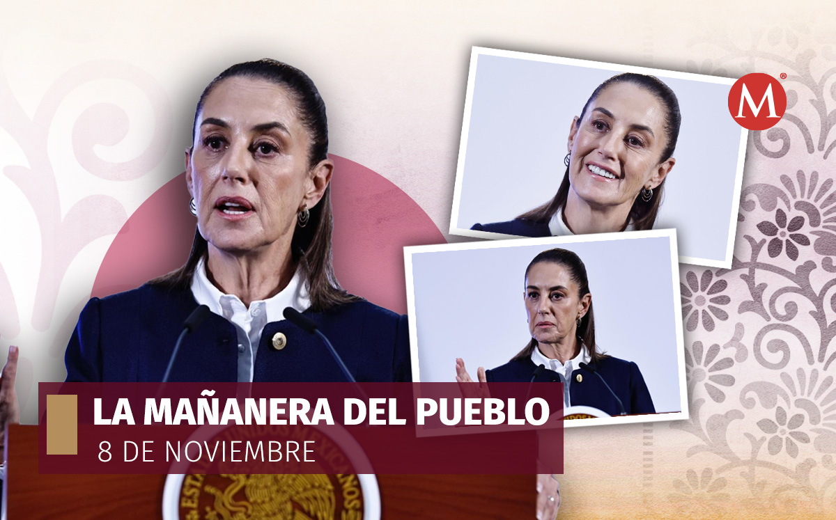 La presidenta Claudia Sheinbaum en La Mañanera desde Palacio Nacional HOY 8 de noviembre | Fotos: EFE