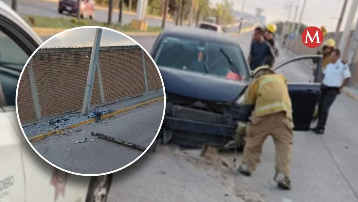 Automovilista se estrella contra poste en avenida de Ciudad Madero; iba a exceso de velocidad