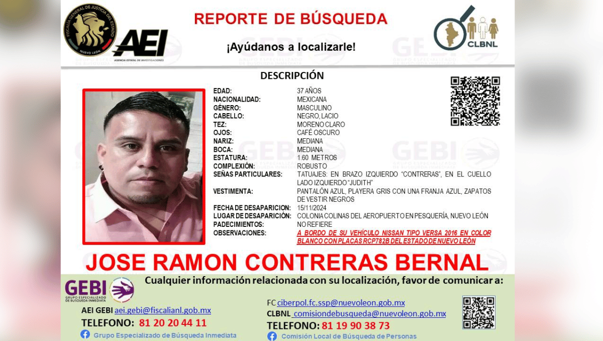 José Contreras desapareció en la colonia Colinas del Aeropuerto a bordo de su automóvil / Especial