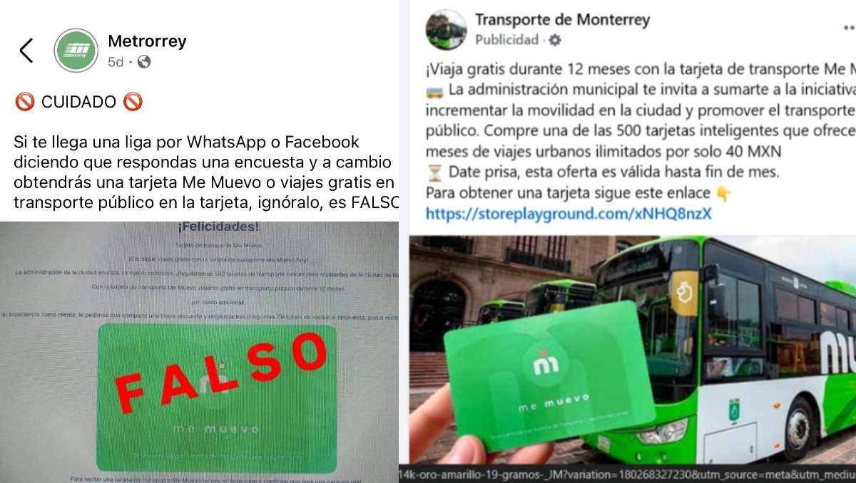 Metrorrey advierte de tarjeta falsa de “Me Muevo” en redes sociales. Foto: Especial