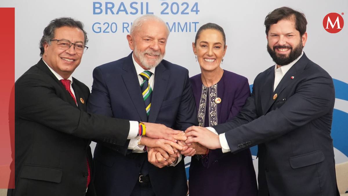 La presidenta Sheinbaum durante un encuentro con sus homólogos de Colombia, Brasil y Chile, en el G20