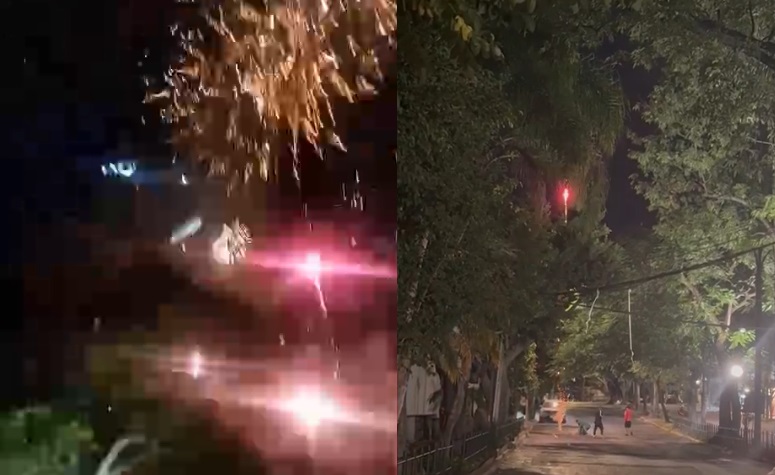 Aficionados de Chivas colocaron pirotecnia a las afueras del hotel. (Especial)