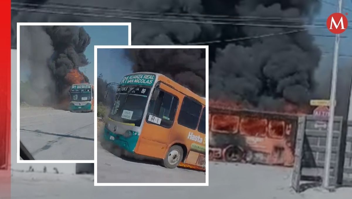 Camión de la ruta 1 se incendio en El Carmen Nuevo León/ Especial.