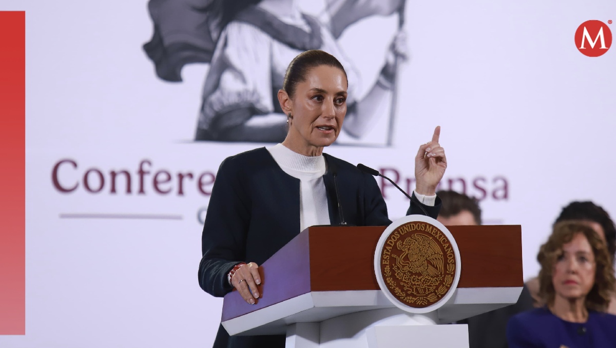 La Presidenta desde el Salón de Tesorería en Palacio Nacional el 27 de noviembre para su conferencia. | Juan Carlos Bautista