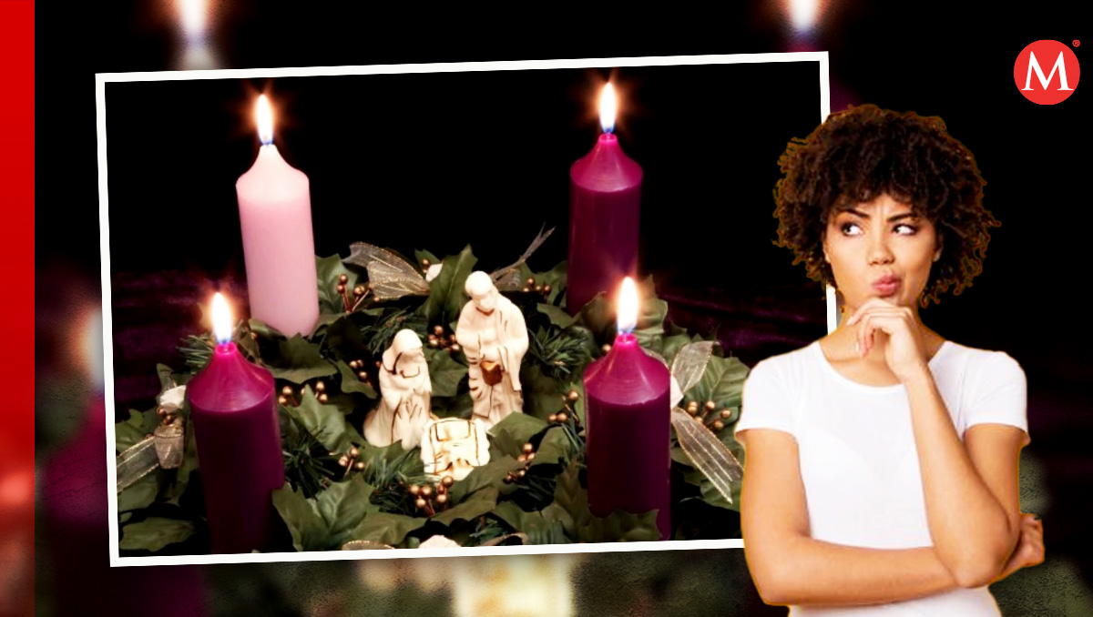 as velas están colocadas de forma simétrica y una de ellas está encendida, simbolizando el inicio del Adviento.
