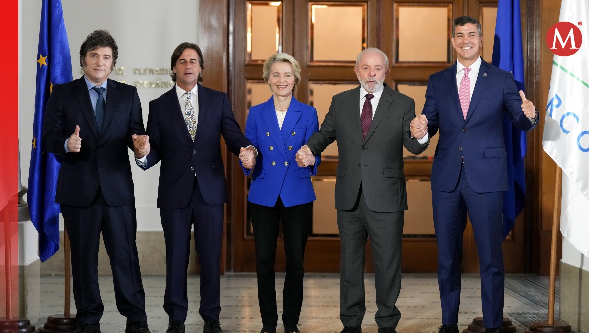 Javier Milei, Luis Lacalle Pou, Ursula von der Leyen, Luis Inácio Lula da Silva y Santiago Peña en Montevideo | AP